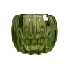 Green Ribbed Glass Tea Light Holder