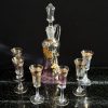 Glass Decanter Set with 6 Gold-Accented Glasses