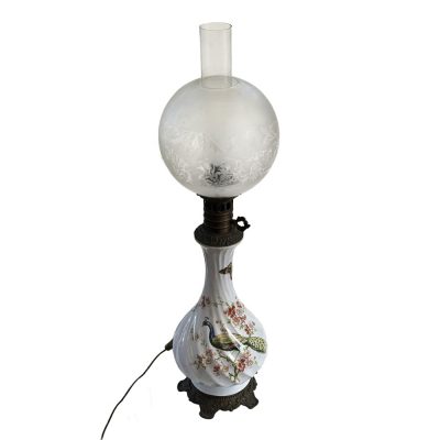 Antique Converted Peacock Oil Lamp