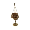 Antique Ornate Gold Gilt Heavy Bronze Figural Electric Hanging Shade Table Lamp