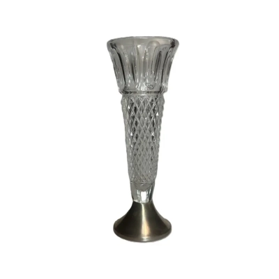 Classic Footed "Pressed Glass" Flute Vase With Silver Rim