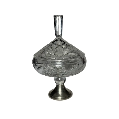 Crystal Bowl With Lid On Silver Legs