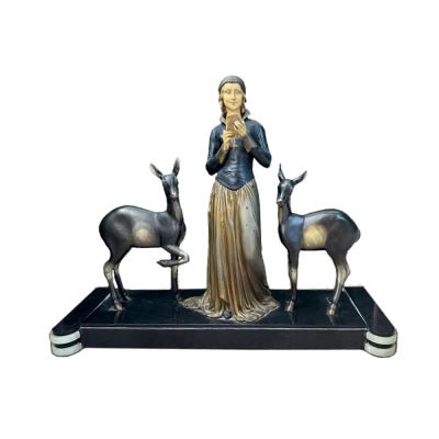 Menneville Statue Sculpture, Art Deco Elegant Woman Doe Reading