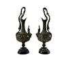 Pair Of French Classical Bronze Slate Ewer Cherubs Putti Pitchers