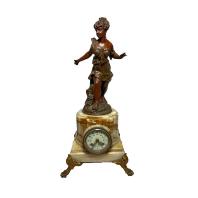 Pendulum With Standing Lady On Marble Base