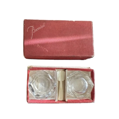 Set Of 2 Baccarat Crystal Camel Diamond Cut Open Salt Caviar Cellars In Box