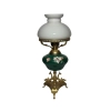 Victorian Floral Brass & Opaline Hurricane Lamp