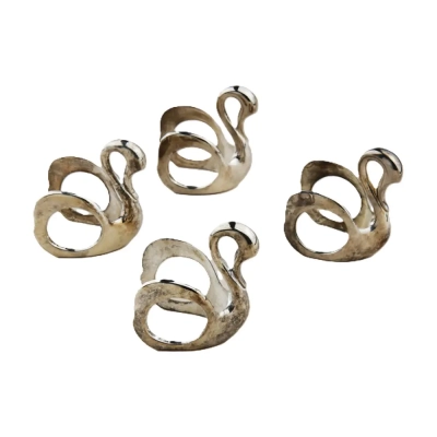 Vintage Set Of 4 Silver Plated Swan Napkin Rings