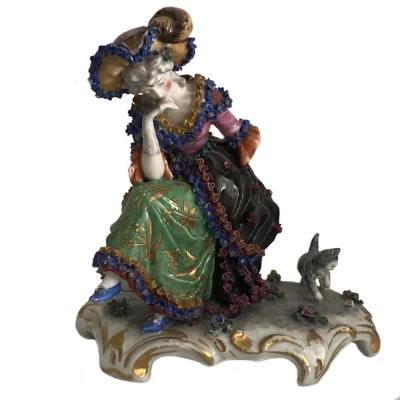 Lady With Dog Rococo-Style Porcelain Figure
