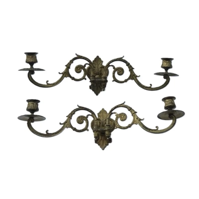 Antique Pair Of Brass Piano Sconces