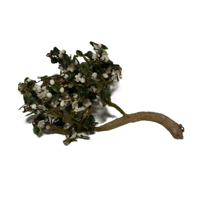 Branch With Nephrite and White Jade Gemstone Leaves