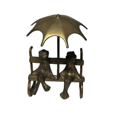Brass Decor Sitting on bench frogs with umbrella