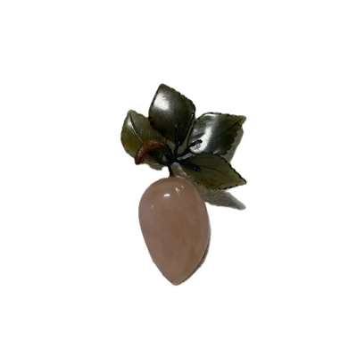 Chinese Rose Quartz Plum With Jade Leaves