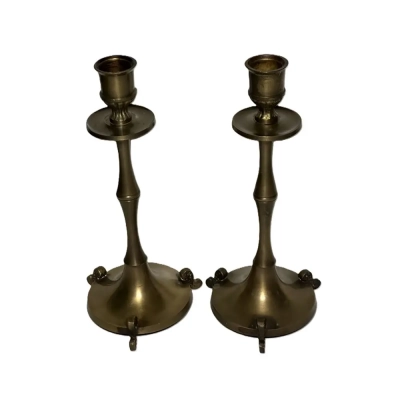 Pair Of Antique Brass Candle Holders