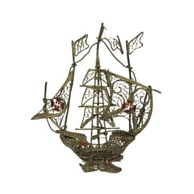 Portuguese Brass Filigree Sailing Ship