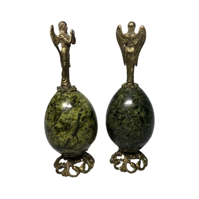 Rare Pair Of Angel Of Mons With Green Serpentine