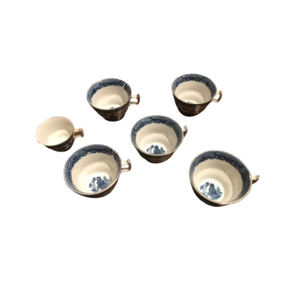 Set Of 6 Willow Pattern Cup & Saucers