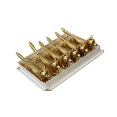 Set Of Six Brass Fox Knife Rests