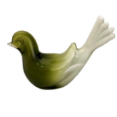 Gradient Olive Green Glass Bird Figurine