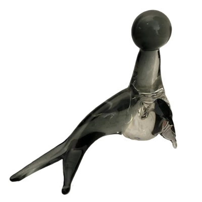 Seal Balancing Ball Sculpture In Smokey Glass