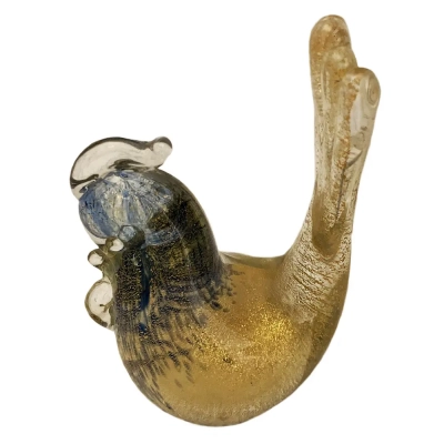 Murano-Style Amber & Iridescent Glass Abstract Bird