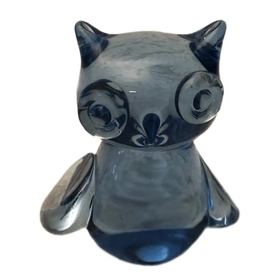 Abstract Blue Glass Owl Sculpture