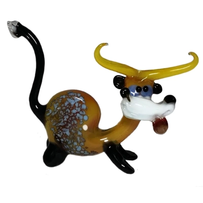 Murano-Style Bull Presse-Papier In Speckled Amber