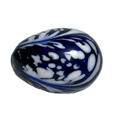 Glass Egg In Cobalt And White