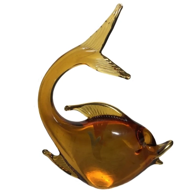 Glass Fish Sculpture In Amber Murano