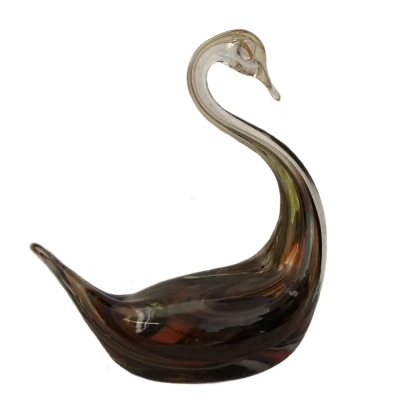 Hand-Blown Glass Swan Paperweight In Murano Style