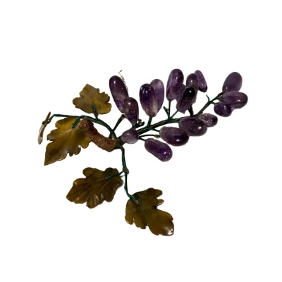 Amethyst Grape Cluster With Serpentine Leaves