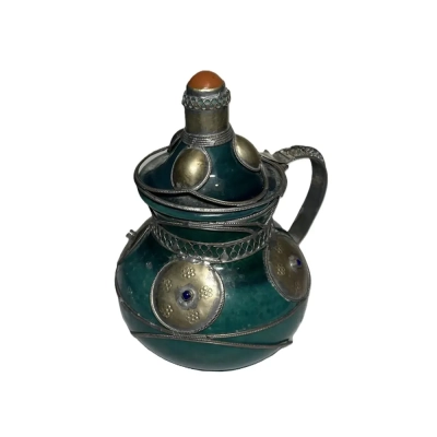 Antique Turquoise Moroccan Enameled Jug