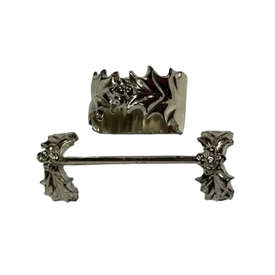 Festive Holly Leaf & Berry Set Of 6 Knife Rests & Napkin Rings
