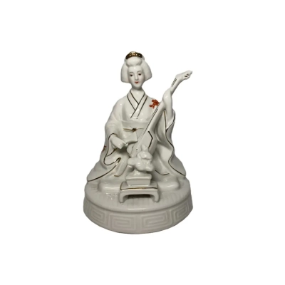 Japanese Porcelain Geisha Musical Figurine With Shamisen