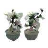 Nephrite Jade Bonsai Tree With White Blossoms In Celadon Pot