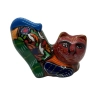 Vintage Mexican Talavera Stretching Cat Figure