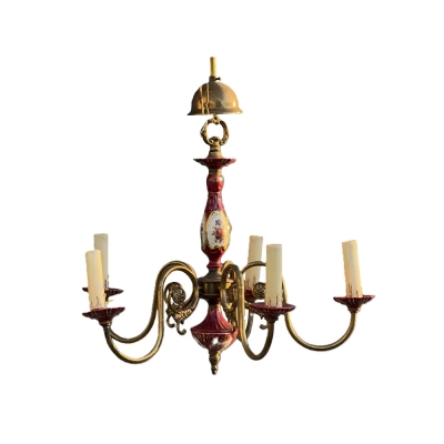 Antique Porcelain & Brass Chandelier