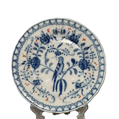 Blue Porcelain Plate With Porched Bird