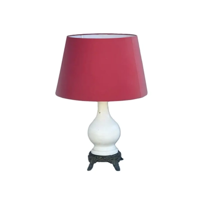 Classical Ceramic & Bronze Table Lamp With Raspberry Shade