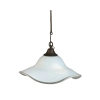 Mid-Century Opaline & Bronze Wave Pendant Light