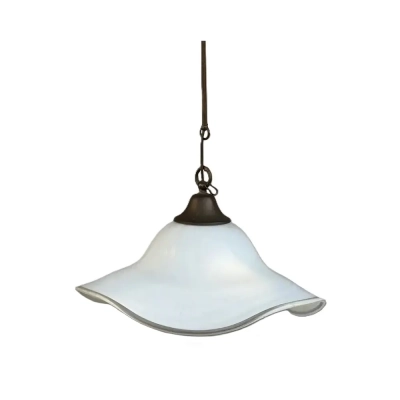 Mid-Century Opaline & Bronze Wave Pendant Light