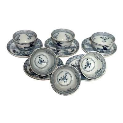 Qing Dynasty Blue White Hunting Tea Set