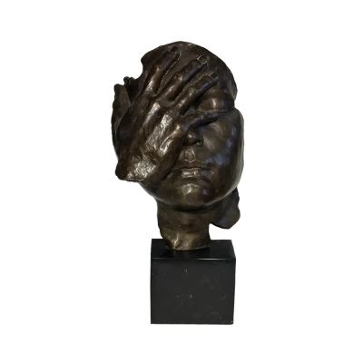 Surrealist Bronze Facepalm Sculpture, Salvador Dali Inspired