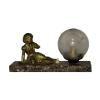Art Deco Bronze Sculptural Table Lamp With Frosted Globe & Marble Base