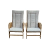 Pair of Honey-Toned Rattan Armchairs with Crescent Sides